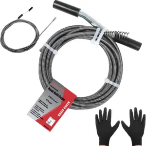 25FT Handheld Drain Auger, Heavy Duty Plumbing Snake for Clogged Drains, 3/8 Inch Diameter Manual Drain Cleaner for Sink