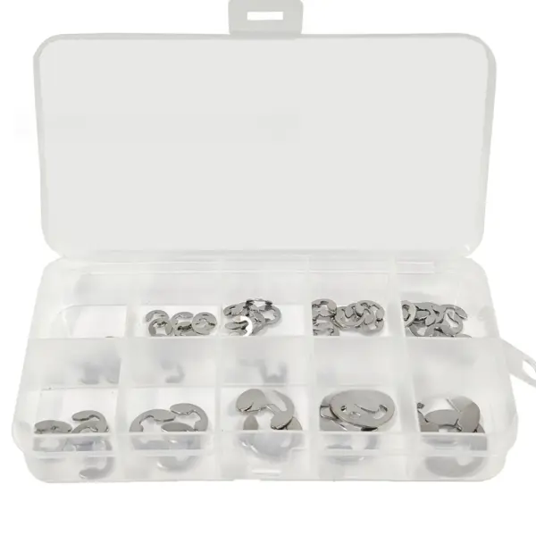 67Pcs Boxed 304 Stainless Steel E-Clip Circlip Set M2.5-M10 Open Retaining Ring Washer Kit