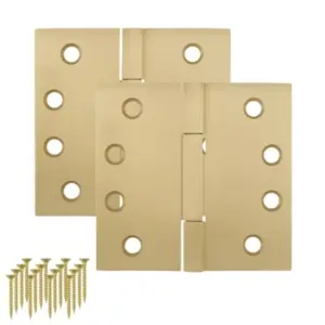 Door Hinges with Square Corners - 4x4'' Brass Door Hinge Set, Interior Heavy Duty Hinges for Bedroom, Bathroom - Screws Include
