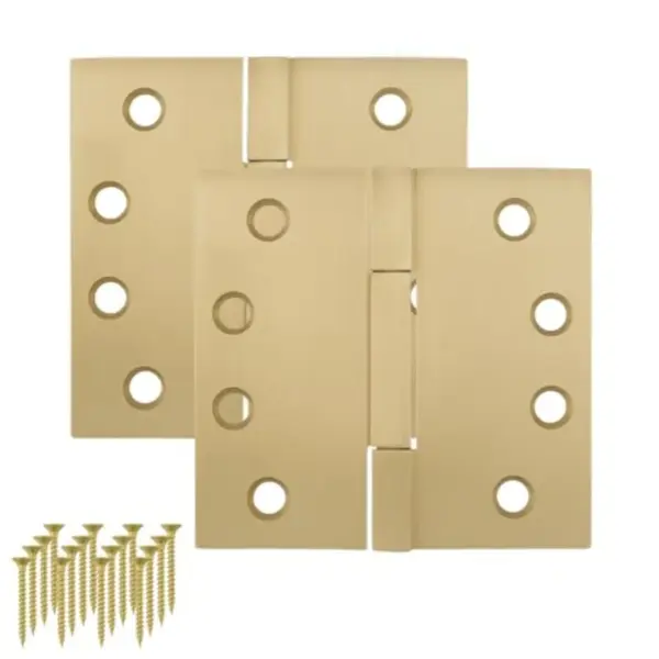 Door Hinges with Square Corners - 4x4'' Brass Door Hinge Set, Interior Heavy Duty Hinges for Bedroom, Bathroom - Screws Include