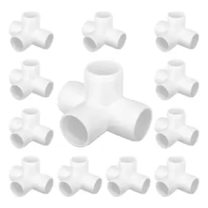 4 Way PVC Fittings 1 Inch[12 Pack ], Furniture Grade Pipe Connector Elbow, 4 Way Side Outlet Tee Fittings for All DIY PVC Struc