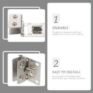 4Pcs Stainless Steel Glass Door Hinge for Frameless Cabinet Wine Showcase Shower Room 90 Degree Pivot Clamp Hinge Heavy Duty