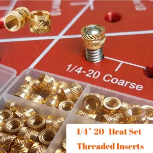 80Pcs 1/4"-20 Threaded Inserts Threaded Knurled Nut Brass Heat Set Insert for 3D Printing Plastic Part (1/4"-20, L5/6/8/10×OD8 )