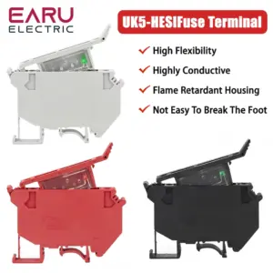 10Pcs/Lot Din Rail Terminal Blocks UK-5-HESI Black Connector Screw Fuse Terminal Block Connector Screw Fuse Holder Conductor
