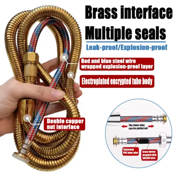 Golden 1.5/2M Stainless Steel Braided Inner Pipe Leak-proof Flexible Shower Hose High Pressure Explosion-proof Extension Tube