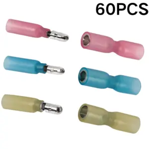 60PCS Waterproof Heat Shrink Bullet Female Male Electrical Wire Connectors Butt Splice Crimp Terminals 10-22AWG Kit