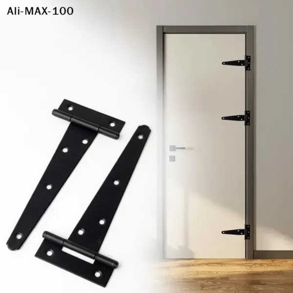 【MA0】2pcs Heavy Duty Black T Shape Iron Hinges Galvanized Door Gate Hardware Hinges Shed Cabinet Barn Room Strap Hinge Screw