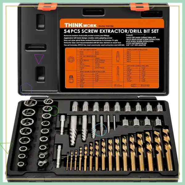 54Pcs Easy Out Screw Extractor Set, Broken Bolt Remover Kit with Left Hand Drill Bits for Damaged, Frozen, Rusted Bolts & Nuts