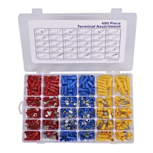 480pcs Insulated Electrical Wire Terminals Kit Mixed Assorted Lug Crimp Connectors Spade Premium Quality with Storage Case