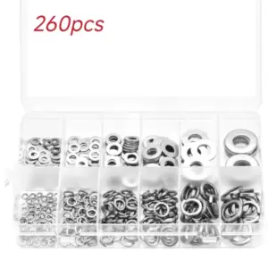 260pcs and Flat Washer Assortment Kit Stainless Steel M3 M4 M5 M6 M8 M10 Spring Lock Washers and Flat Washers Set