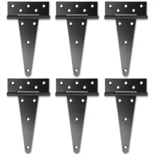 T-Strap Heavy Duty Gate Hinges - Pack Black Wrought Iron Tee Shed Door Hinges, Rustproof Hardware for Wooden Fence, Barn Door,