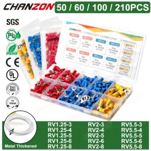 Rv1.25 Rv2 Rv5 Insulated Electrical Ring Crimp Wire Connectors Terminals Cable Kit Wiring Crimping Tool Red Blue Yellow 22-10Awg