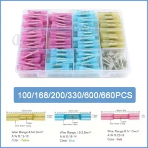 100-660Pcs Assorted Crimp Terminals Electrical Heat Shrink Waterproof Insulated Wire Connectors AWG 22-10 Kit With Plastic Box