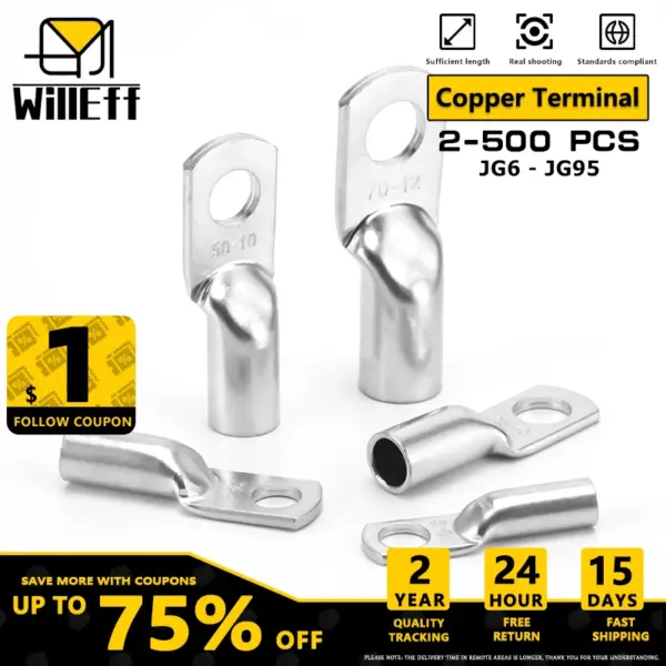Crimp Terminal Wire Welding Cable Connector Kit Bolt Hole Tinned Cable Lugs M6 M8 M10 M12 Battery Wire Welding Cable Connectors