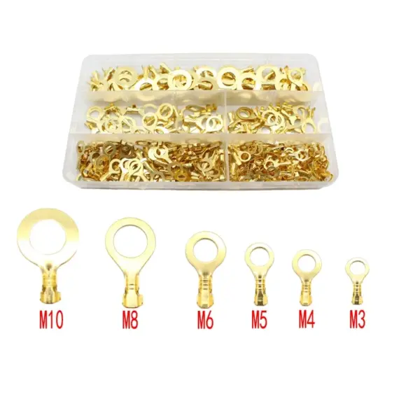 150/300/540PCS M3/M4/M5/M6/M8/M10 Ring Lugs Eyes Copper Crimp Terminals Cable Lug Wire Connector Non-insulated Assortment Kit