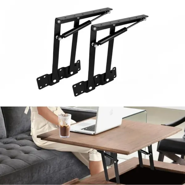 2 PCS Hydraulic Lift Top Coffee Table Frame Hardware - Gas Spring Hinges for Folding Desk Lifting Mechanism