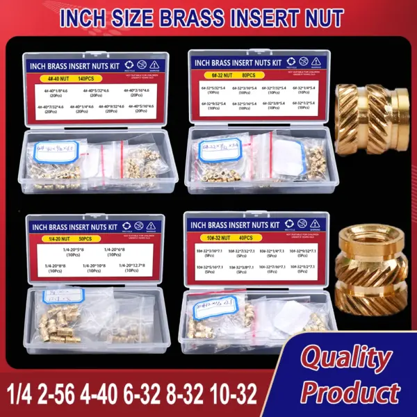 Inch Size Brass Insert Nut Heat Threaded Knurled Hot Melt Embedded Copper Nut for 3D Printing Set 1/4 2-56 4-40 6-32 8-32 10-32