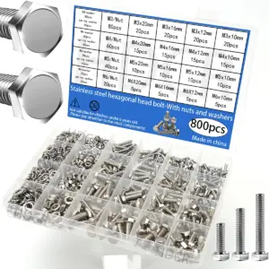 800pcs/Stainless Steel Hex Bolts, Screws, Nuts, Springs, Washers, J Nut Set, M3 M4 M5 M6 Machine Screws, Repair Tool Set