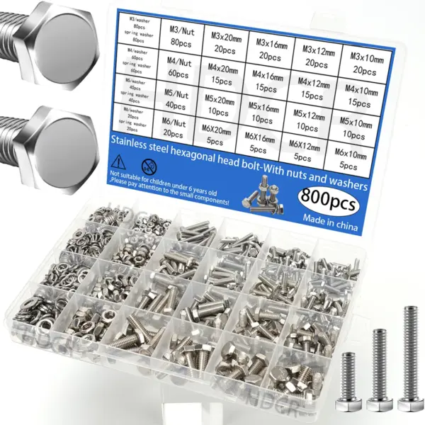 800pcs/Stainless Steel Hex Bolts, Screws, Nuts, Springs, Washers, J Nut Set, M3 M4 M5 M6 Machine Screws, Repair Tool Set