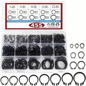 455pcs Internal Circlip Assortment Kit C Clip Washer set Retaining Ring Snap Ring kit 65Mn Steel M3-M25 for metal shaft hole