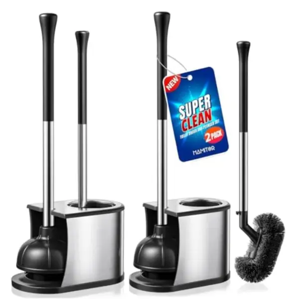 Toilet Plunger and Brush Set: 2 in 1 Stainless Steel Bowl Brush with Holder, Deep-Cleaning Curved Bristles and Heavy Duty Unclo