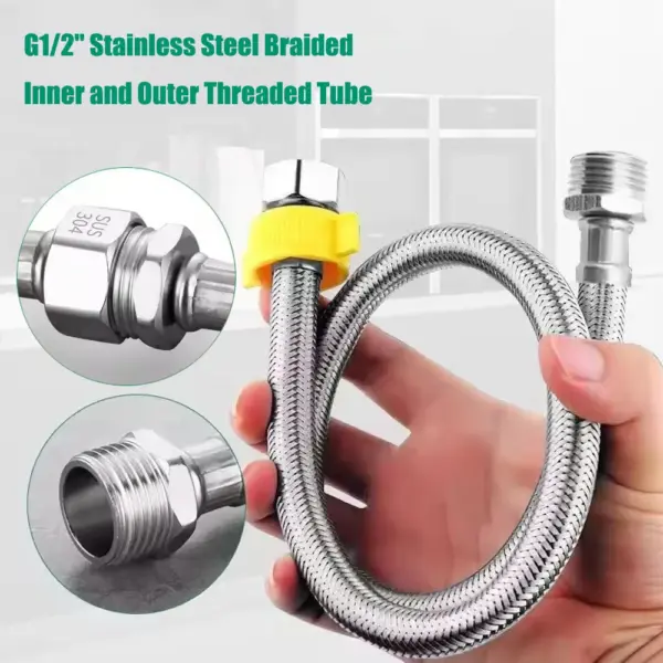 1pc 20/40/60/80/100/150/200CM G1/2 Internal and External Threaded Stainless Steel Braided Flexible Hose for Hot Cold Water Tube