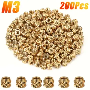 200/100pcs M3 Thread Knurled Brass Threaded Heat Set Heat Resistant Insert Embedment Nut for 3D Printer Voron 2.4 M3x5x4