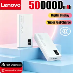 Lenovo 4-in-1 120W Power Bank 500000mAh Built Cables Fast Charging Portable Charger For iPhone Samsung