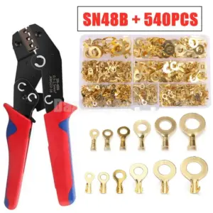540PCS M3/M4/M5/M6/M8/M10 Ring Lugs Ring Eyes Copper Crimp Terminals Cable Lug Wire Connector SN48B Crimp Plier Tools Kit