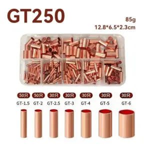 250Pcs Wire Ferrules Kit 7 Size Copper Crimp Connector Non Insulated Electrical Butt Terminal Assortment Kit