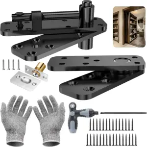 Heavy Duty Pivot Hinge 570LBS Load Bearing Hidden Door Hinge Kit with 360° Rotation for Bookcase Secret Door, Black
