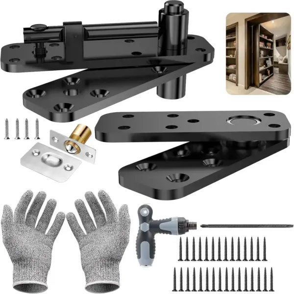 Heavy Duty Pivot Hinge 570LBS Load Bearing Hidden Door Hinge Kit with 360° Rotation for Bookcase Secret Door, Black