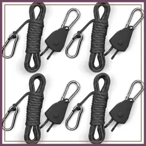 15ft Paracord Ratchet Straps - Reflective, Adjustable Tie Downs for Camping, Tents, Tarp, Grow Lights - 1/8in 4 Pack