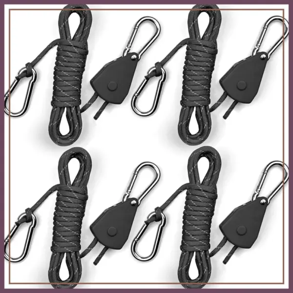 15ft Paracord Ratchet Straps - Reflective, Adjustable Tie Downs for Camping, Tents, Tarp, Grow Lights - 1/8in 4 Pack
