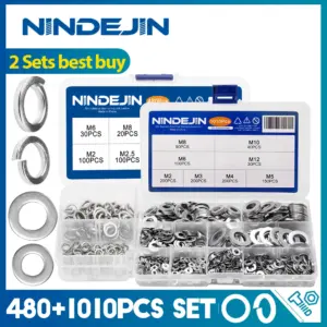 NINDEJIN 1010pcs Plain Washers Ring Gasket Set M2-M12 Stainless Steel 480pcs Spring Lock Washer Assortment Kit M2-M12 for Bike