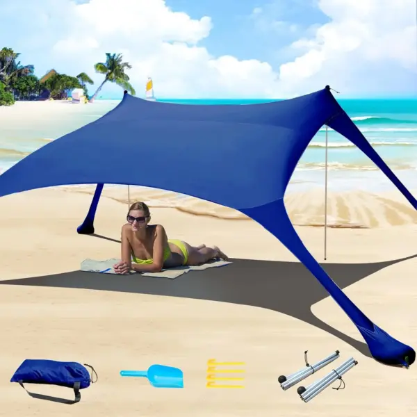 UPF50+ Beach Tent Sun Shelter 7x7 FT, UV Protection Outdoor Canopy with 2 Poles for Camping, Fishing, Backyard