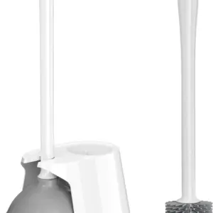 Toilet Plunger and Brush Set with Silicone Bowl Brush, Heavy Duty Plunger and Ventilated Holder for Bathroom Deep Cleaning