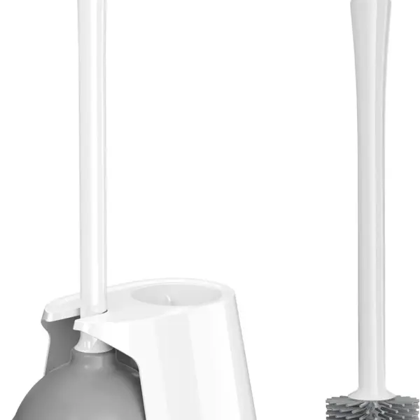 Toilet Plunger and Brush Set with Silicone Bowl Brush, Heavy Duty Plunger and Ventilated Holder for Bathroom Deep Cleaning