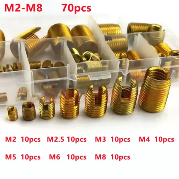 70Pcs Stainless Steel Carbon Steel Self Tapping Thread Slotted Inserts Set Metal Helicoil Wire Threaded Repair Insert Kit