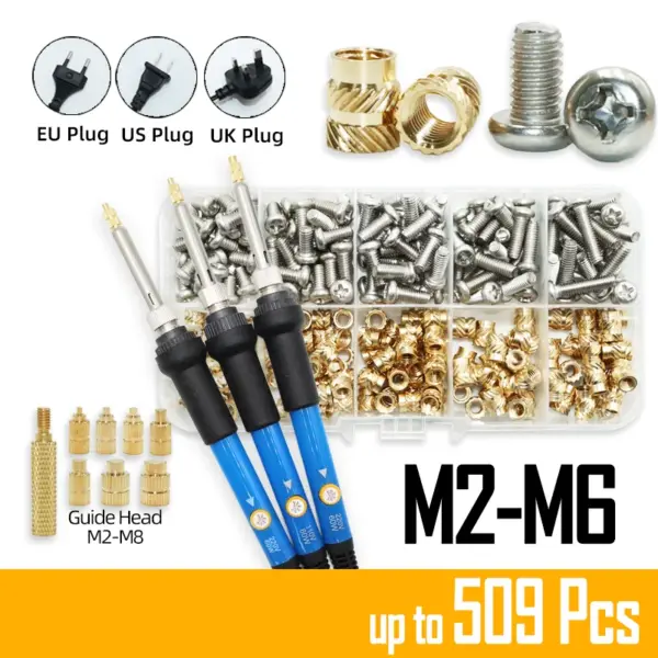 Heat Set Insert Soldering Iron Tip Head M2 M3 M4 Hot Melt Brass Insets Nut and Bolt Thread Insertion Kit for Plastic Printing 3D