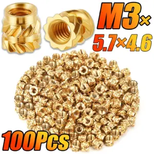 100Pcs M3 Brass Threaded Inserts Heat Set Insert for 3D Printing Plastic Components M3x5.7x4.6mm Metric Knurled Nuts,