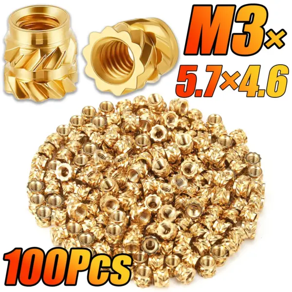 100Pcs M3 Brass Threaded Inserts Heat Set Insert for 3D Printing Plastic Components M3x5.7x4.6mm Metric Knurled Nuts,