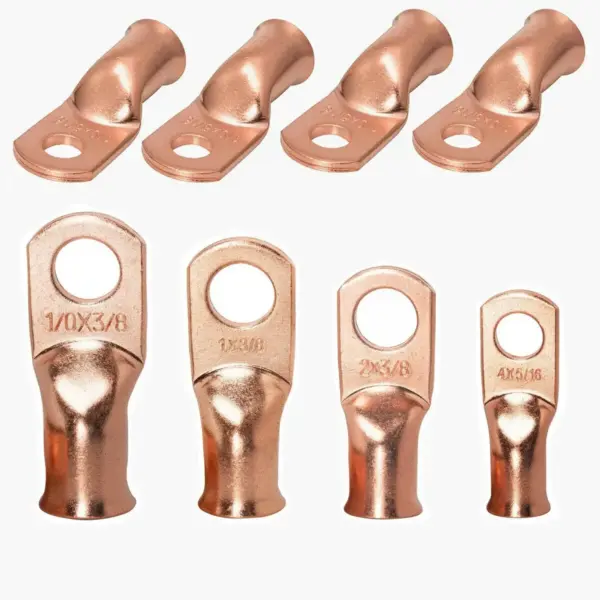 2Pcs 0-8AWG Bare Copper Ring Lugs Battery Crimp Terminals Electrical Wire Cable Connectors M5-M12 Kit Assortment