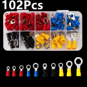 102pcs Crimp Spade Brass Terminal Electrical Wire Cable Connector Kit, Crimp Spade Insulated Ring Fork Crimping Tool