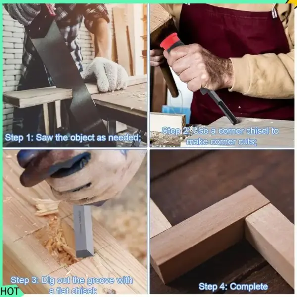 AWAH Wood Chisel Set With 3 Protective Caps Square Mortise Chisels With Non-Slip Handle For Door Mounting Frames