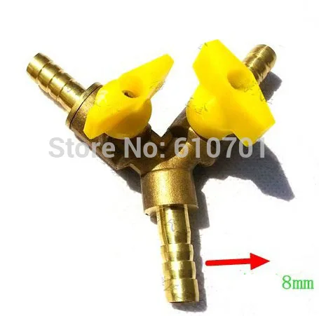 Y Type Equal Hose Barbs Three Forks 8mm Connection Brass Tee Coal Liquid Gas Ball Valve Plumbing Fittings Plastic Handle Water