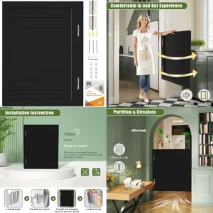 Son Swinging Do24/28/30/32/36 Inch Wide, Black Heavy Duty Swinging Hal Door with Hinges and Hardware, Single Swing Cae Door Door