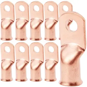 10/25Pcs 1/0 AWG Gauge Bare Copper Cable Wire Lugs Ring Crimp Terminal Wire Connectors Assortment Kit 3/8" 5/16" 1/4" 1/2"