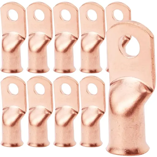 10/25Pcs 1/0 AWG Gauge Bare Copper Cable Wire Lugs Ring Crimp Terminal Wire Connectors Assortment Kit 3/8" 5/16" 1/4" 1/2"