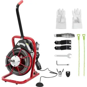 Drain Cleaner Machine for 1 to 4 in Pipes, Auto Feed, Sewer Snake Electric Drain Auger Cleaner With Foot Switch, Protective Glov